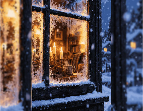 Kerzenschein hinter Frost