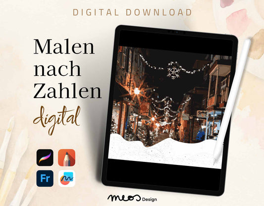 Digital painting by numbers, Christmas market