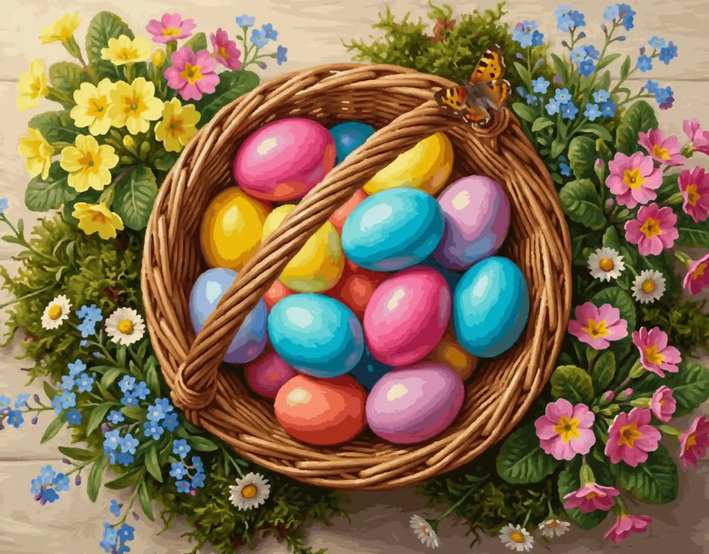 Bunte Eier zwischen Blütenträumen