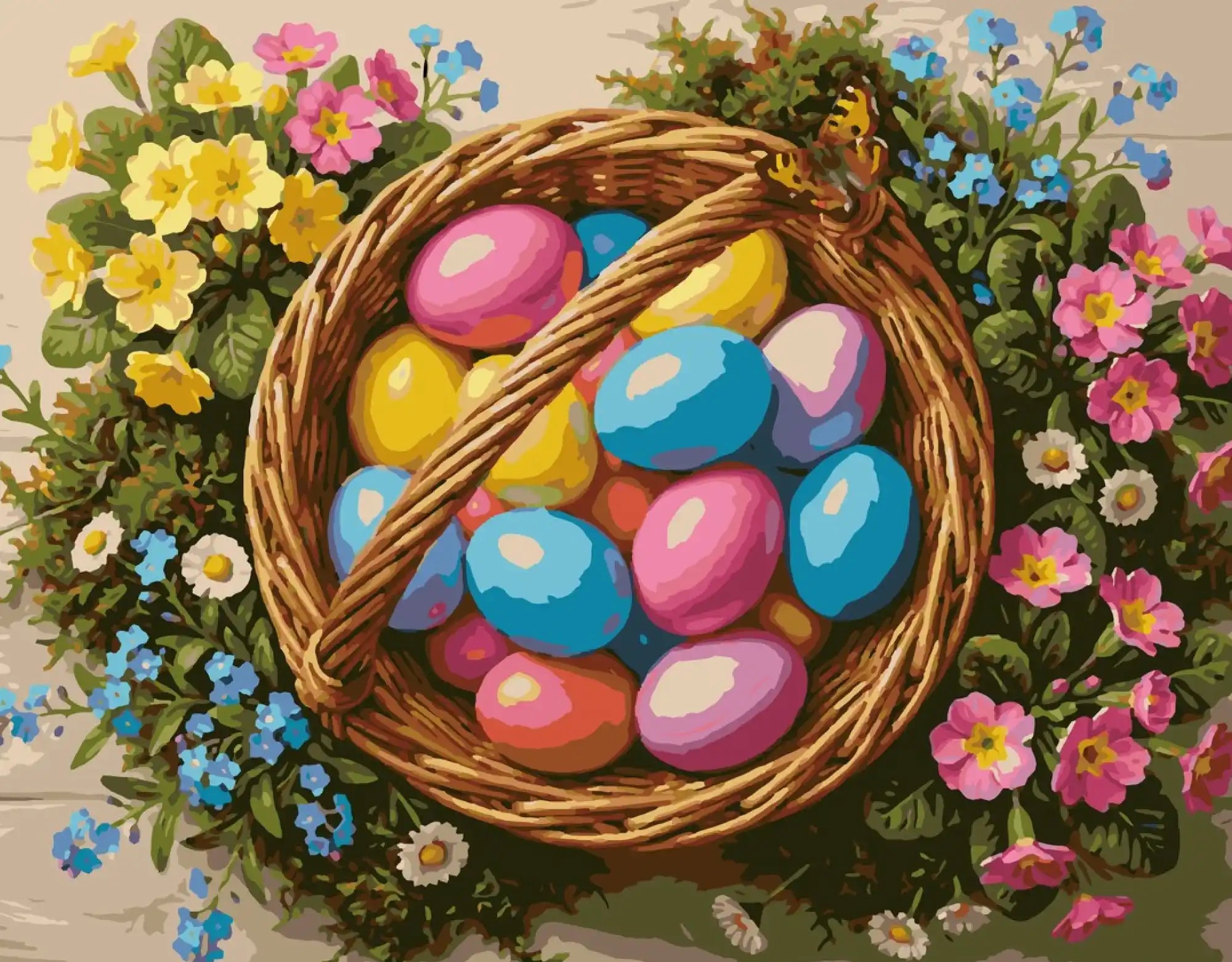 Bunte Eier zwischen Blütenträumen