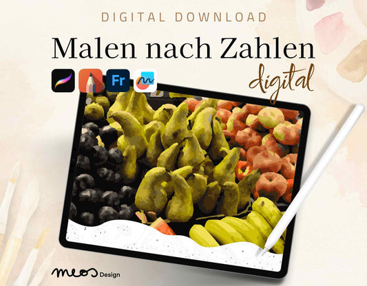 Digital painting by numbers, fruits on the market