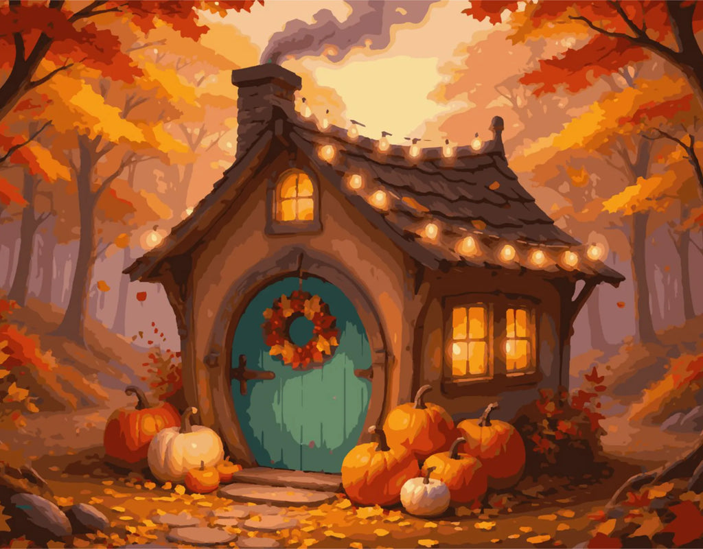 Das kleine Haus im Herbstwald