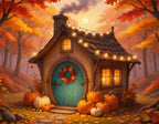 Das kleine Haus im Herbstwald