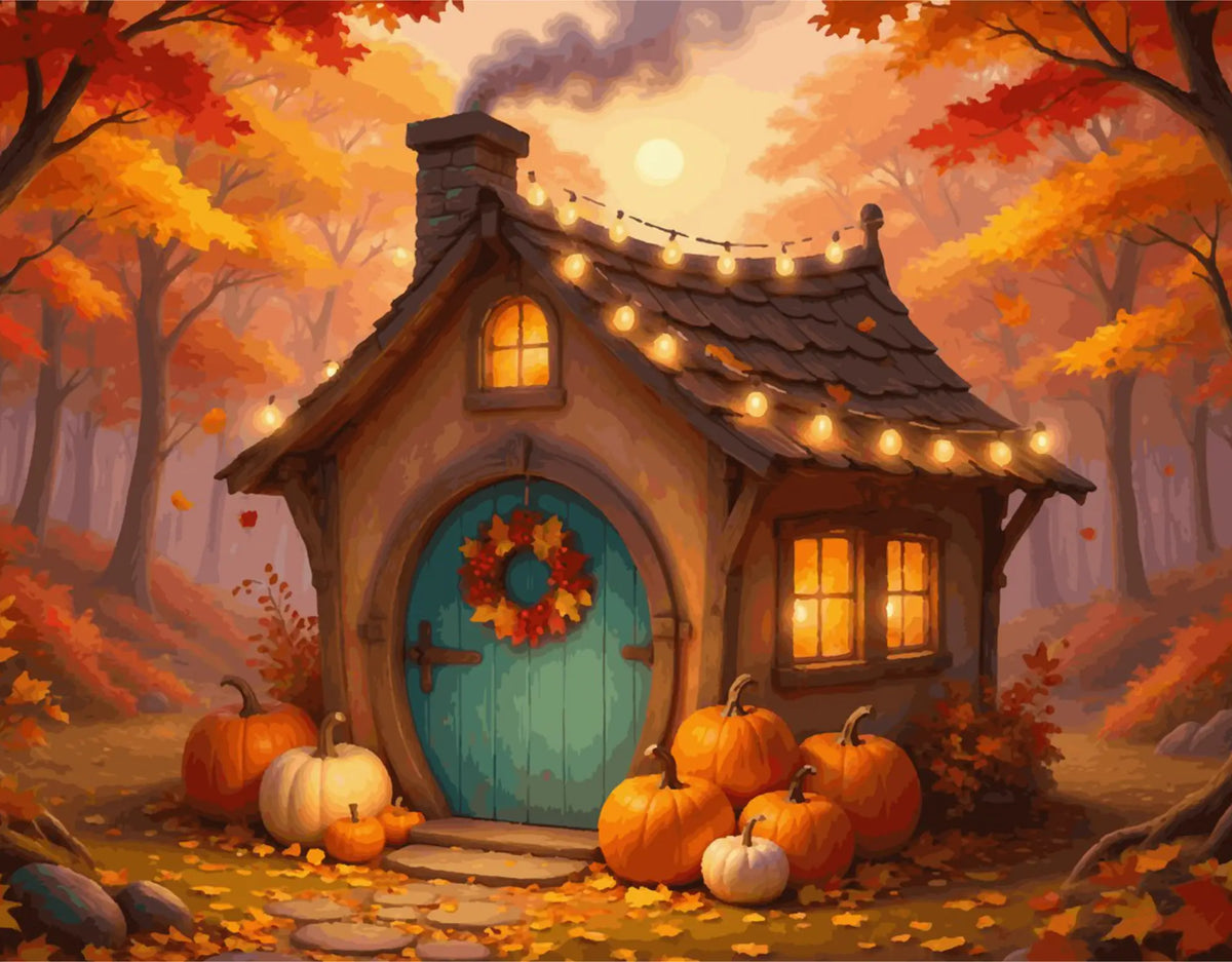 Das kleine Haus im Herbstwald