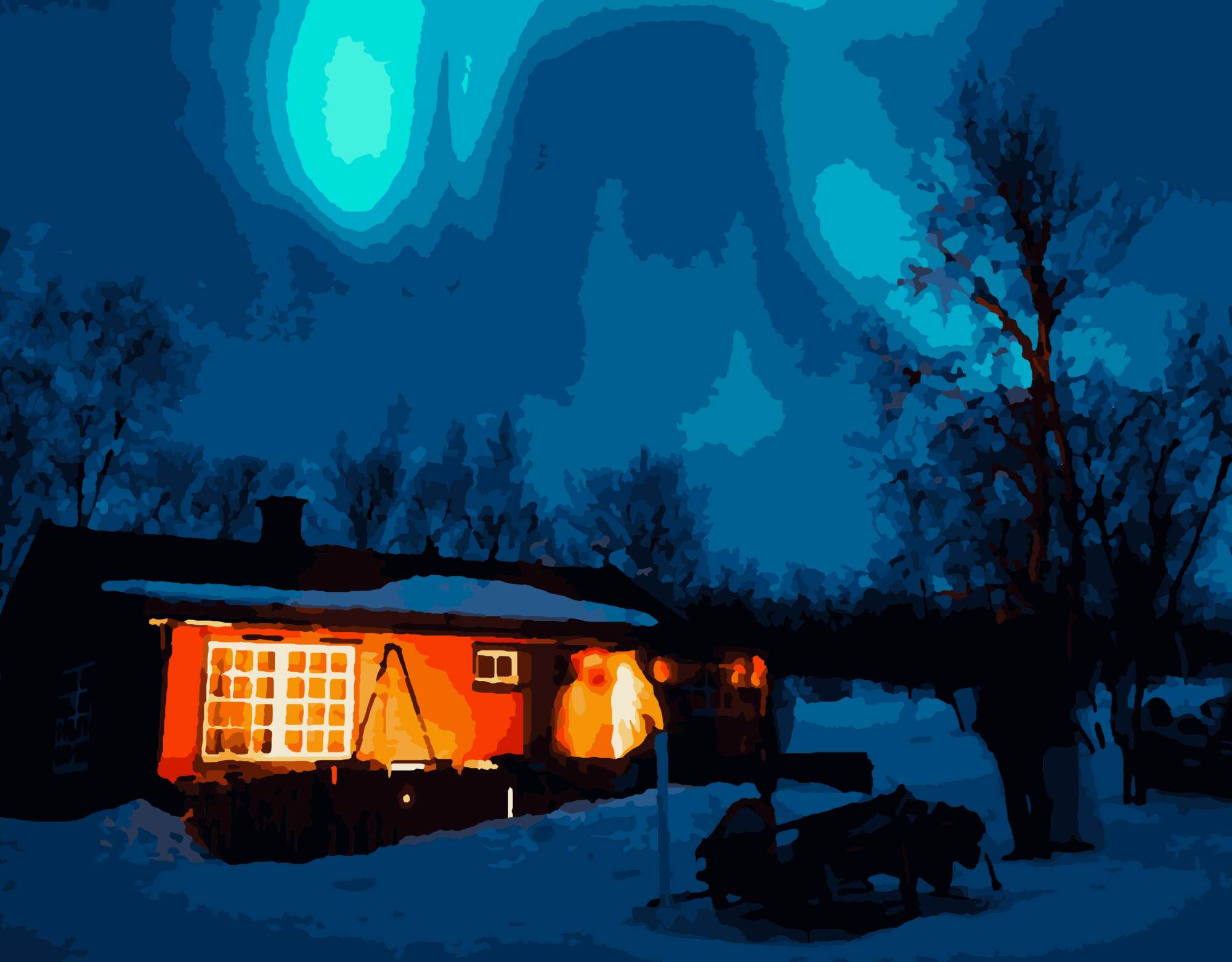 Schneelandschaft im Nordlicht