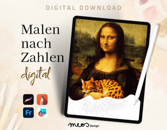 Malen nach Zahlen digital, Mona Lisa mit Bengal Katze