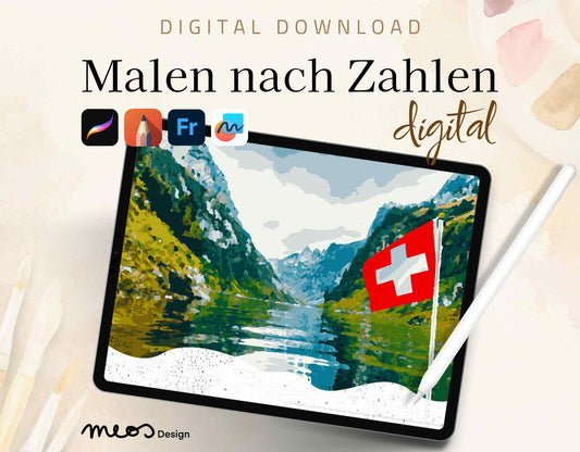 Malen nach Zahlen digital, Landschaft in der Schweiz