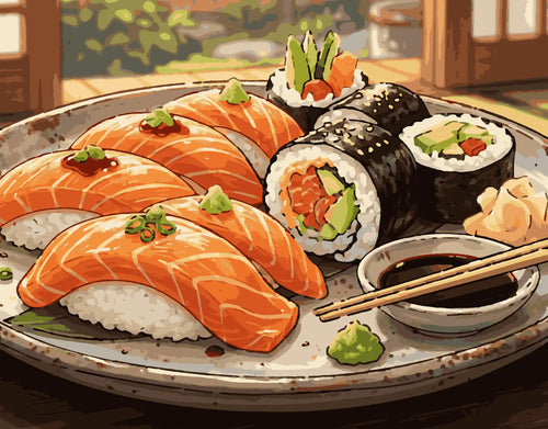 Sushi-Abend im Sonnenlicht