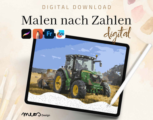 Digital painting by numbers, tractor