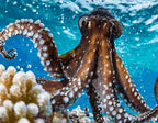 Oktopus zwischen Korallen und Licht