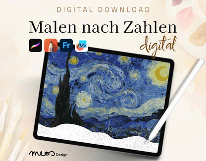 Malen nach Zahlen digital, Starry Night, van Gogh